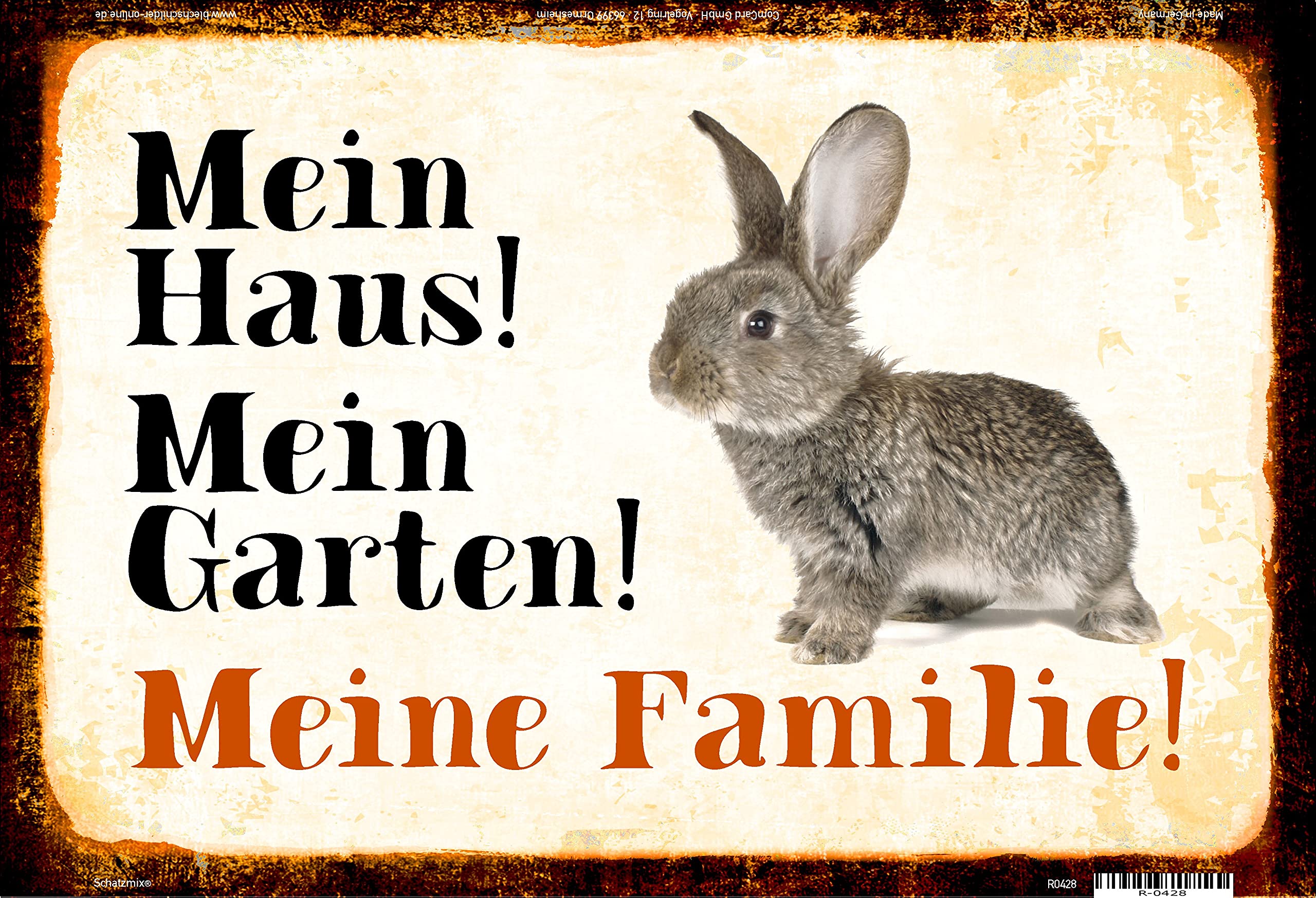 Schatzmix Tin Sign Rabbit Mein Haus! Mein Garten! Metal Sign Wall Decoration 20 x 30 cm Tin Sign