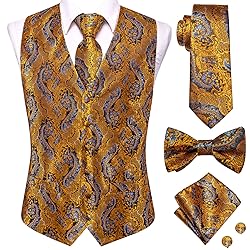 Hi-Tie Mens Suit Vest Bowtie Set Ties for Men V