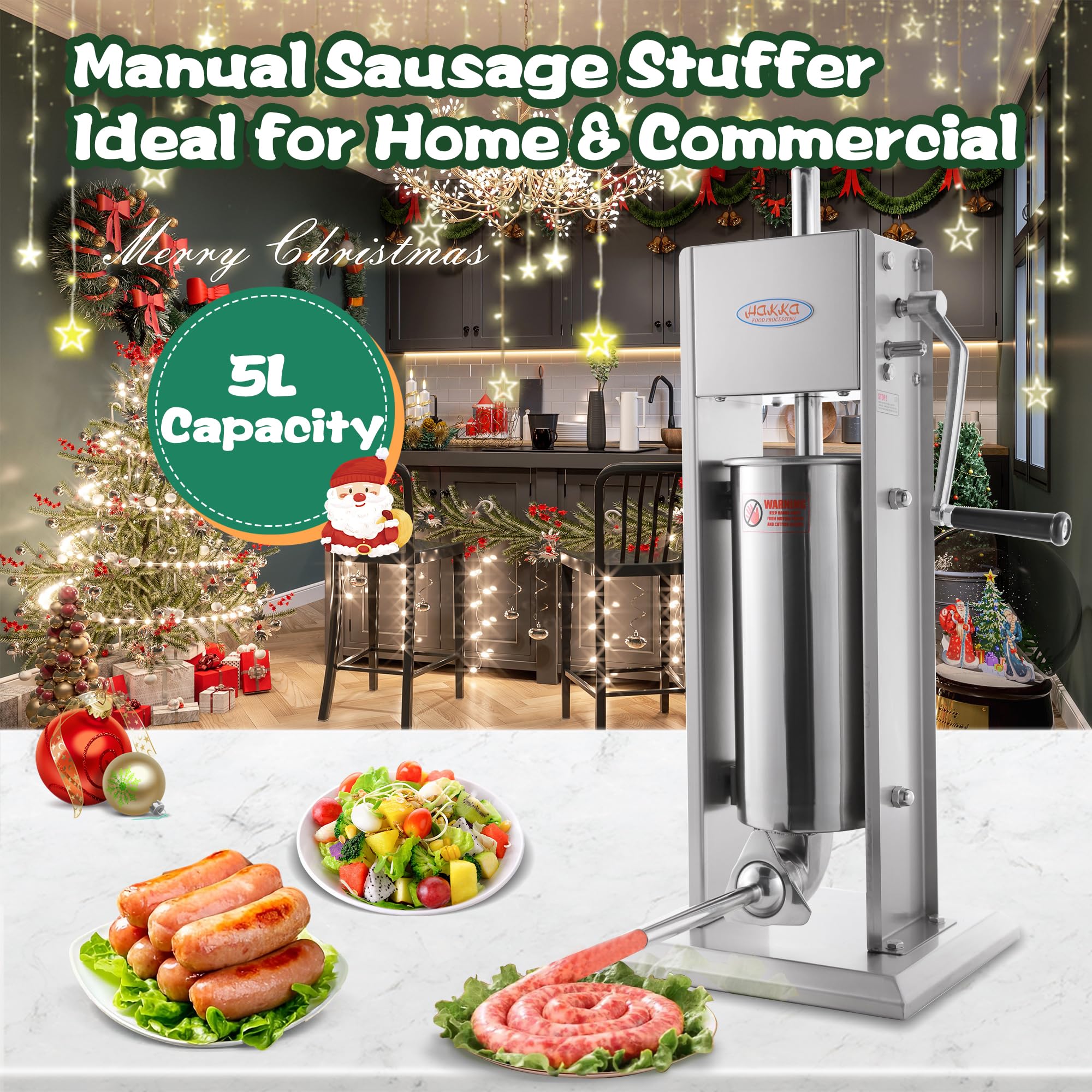 Hakka 11 Lb/5 L Sausage Stuffer 2 Speed Stainless Steel Vertical Sausage Maker