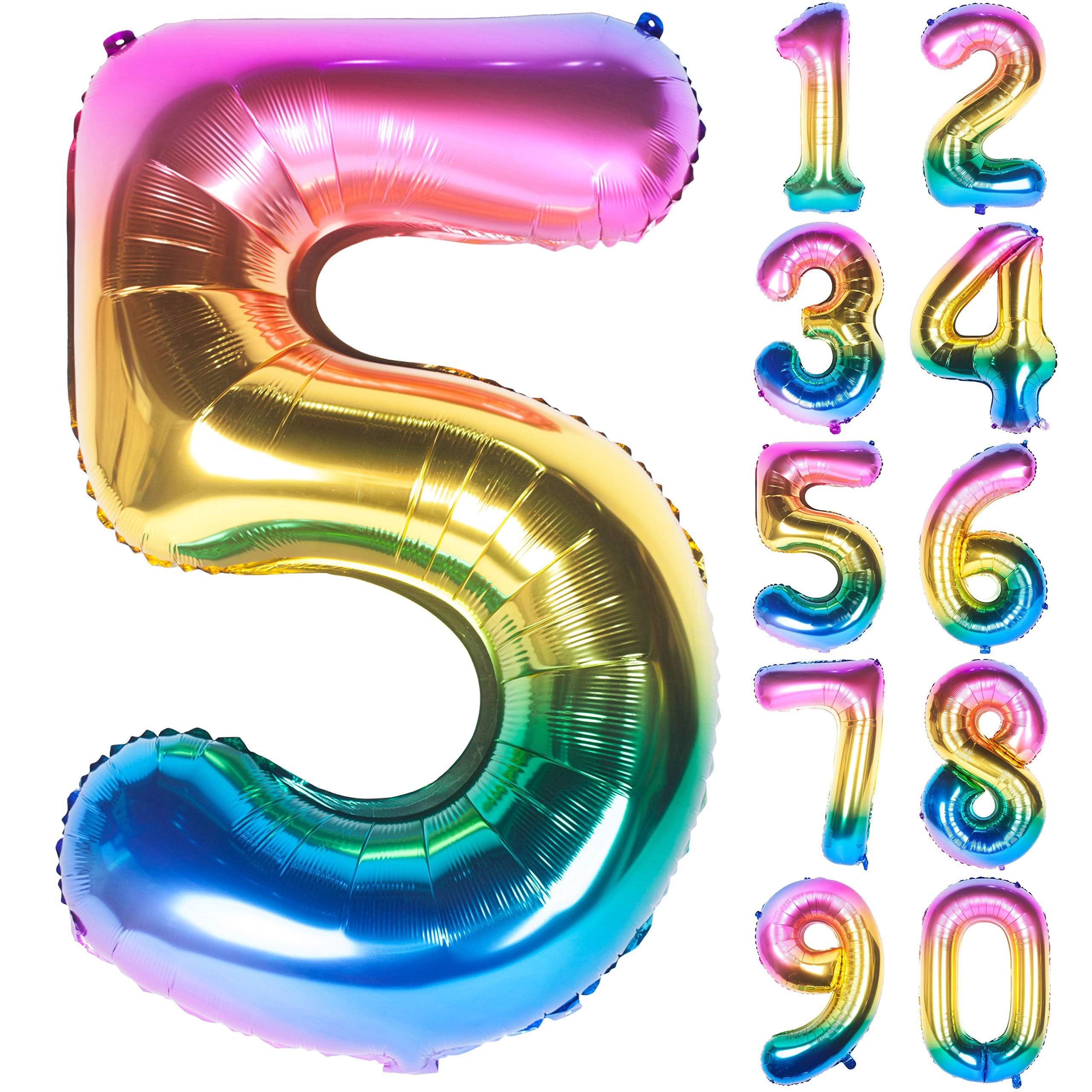 CHANGZHONG 40 Inch Giant Helium Foil Number 0 to 9 Rainbow Balloon Birthday Wedding Party Digital Decorations Number 5