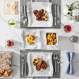 MALACASA Flora 18-Piece Marble Grey Square Dinner Set for 6 Porcelain Microwave view 8