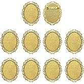 MECCANIXITY 10 Pcs Cabochon Brooch, 40x30mm Alloy Findings Trays Oval Pins, Vintage Setting Brooch Pins for DIY Jewelry Making Pendants Photo Craft, Vintage Style, Golden