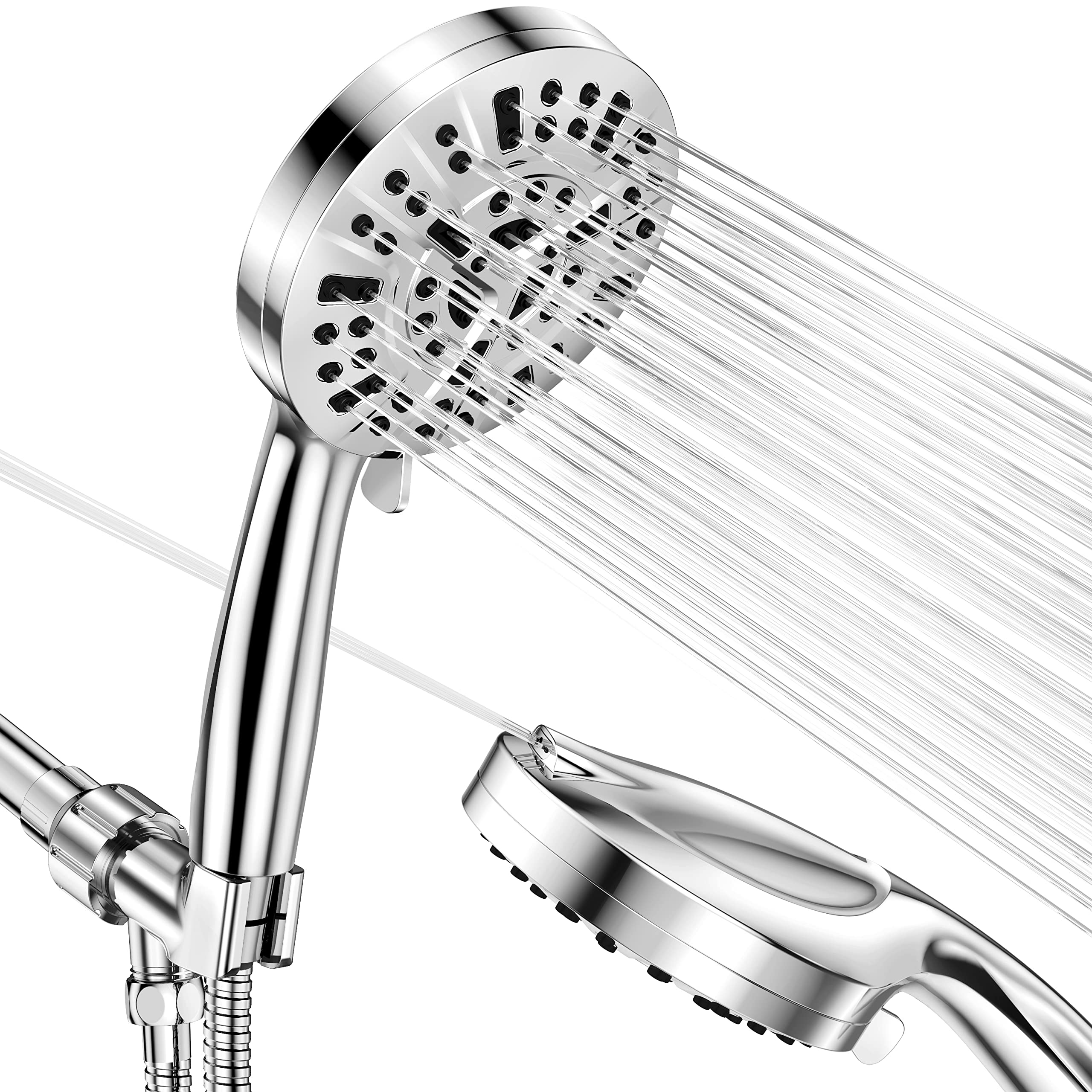 Photo 1 of JiaSifu 10-Mode Handheld Shower Head Set, High Pressure Shower Head with 59” Stainless Steel Hose and Adjustable Brass Bracket, All Chrome Finish?Model: US-14591-X3?