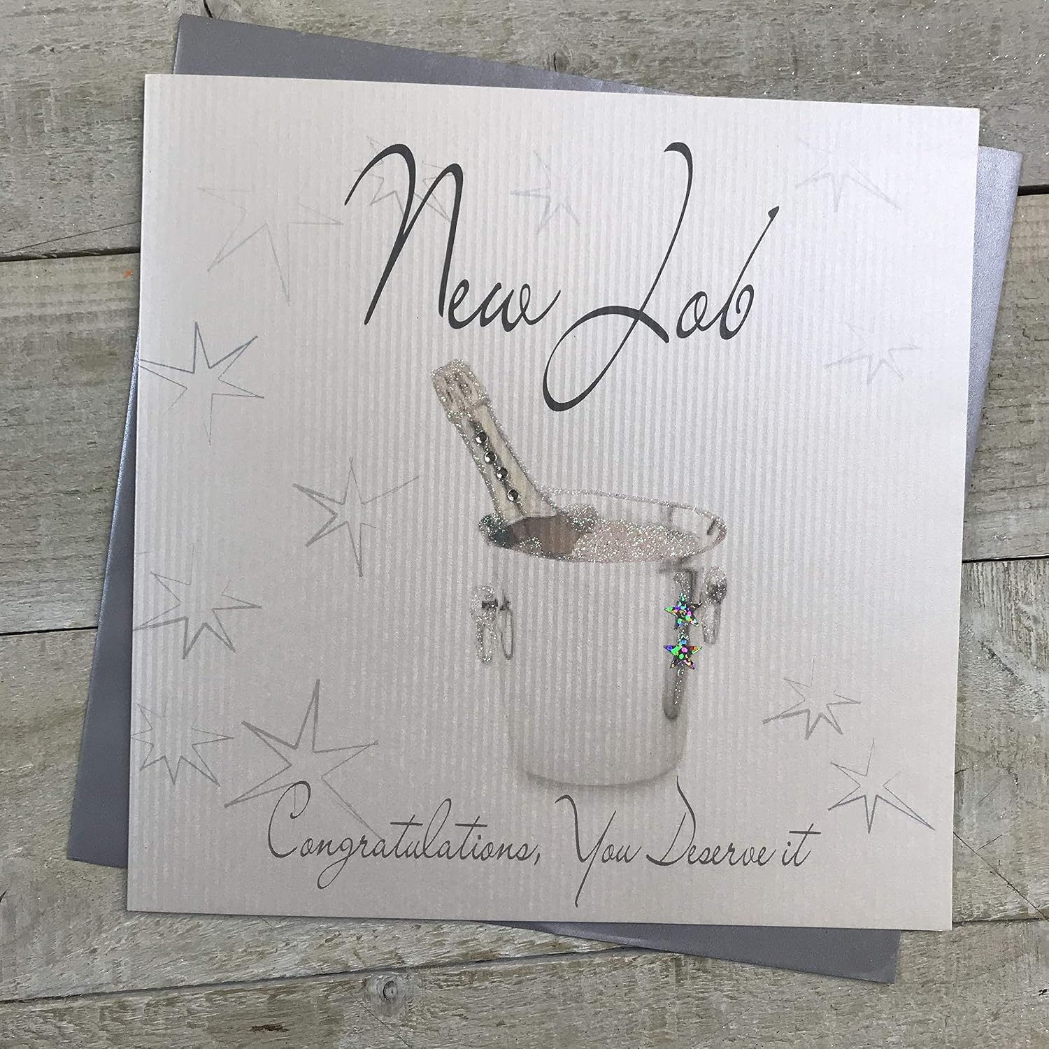 white cotton cards Congratulations, Handmade Large New Job Card Champagne Bucket, XLWB28, 22cm x 22cm