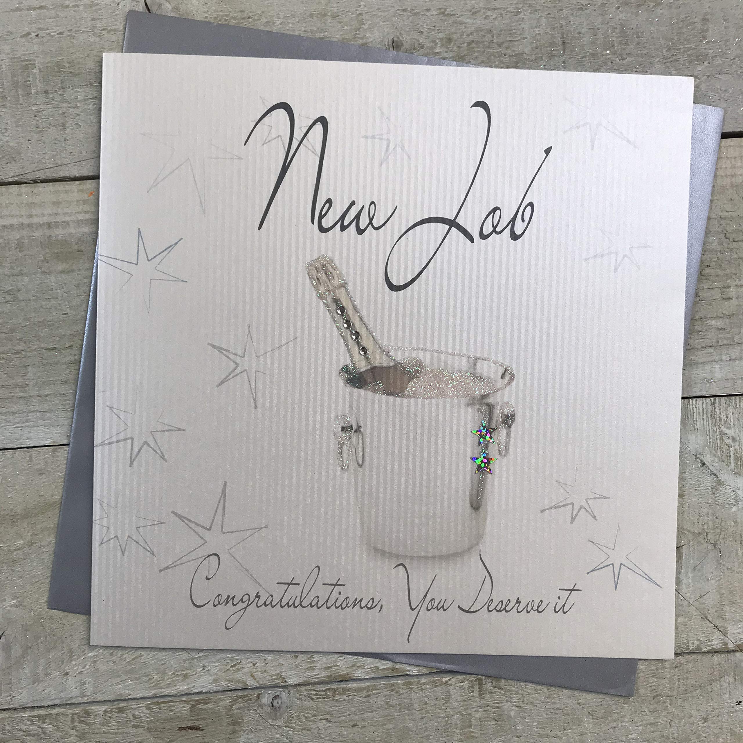 white cotton cards Congratulations, Handmade Large New Job Card Champagne Bucket, XLWB28