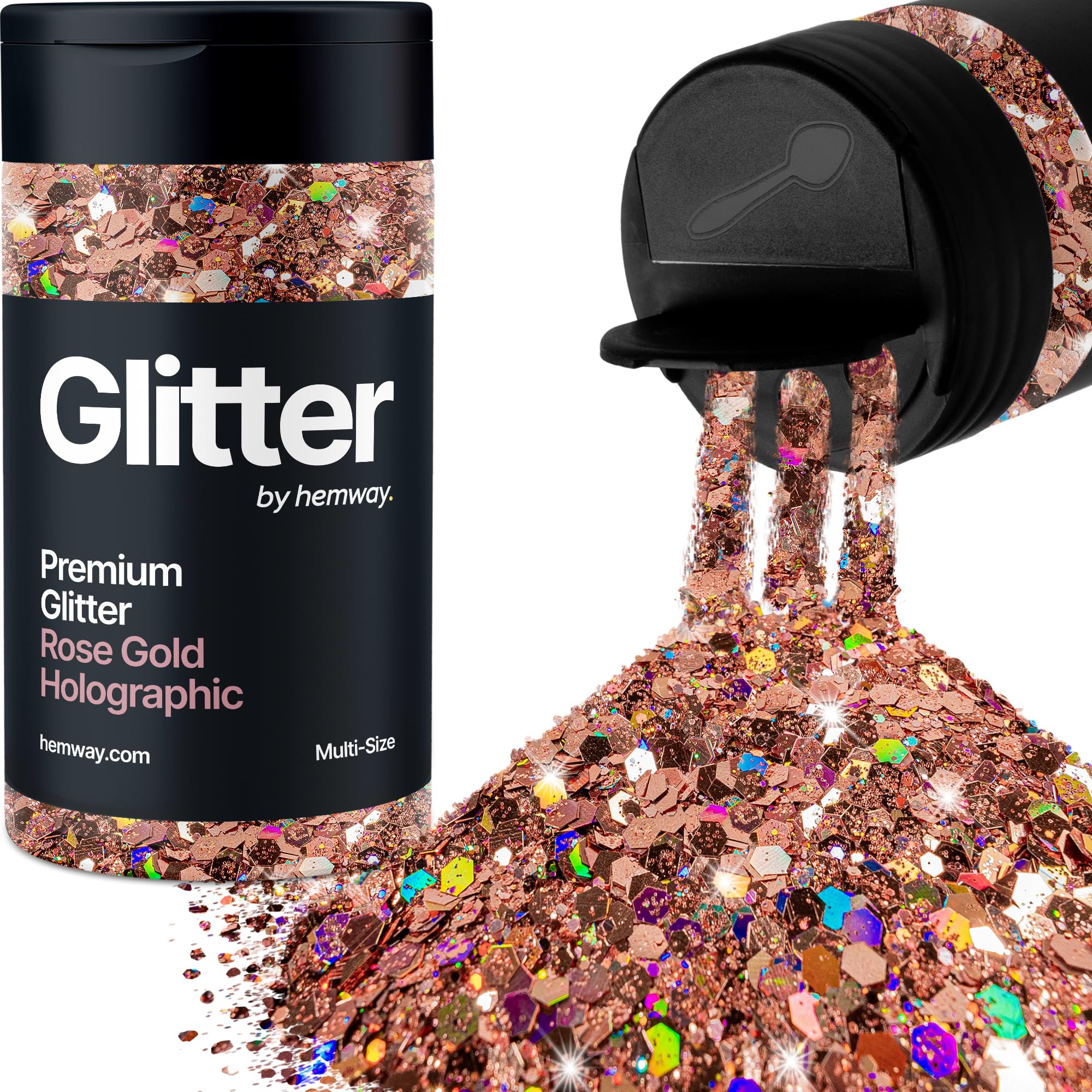 Hemway Rose Gold Holographic Glitter Shaker, 120g Multi Size Glitter for Crafts Metallic Flake Sequins for Resin & Epoxy Crafts for Decorating, Halloween, Christmas, Nail, Face, Bunting, Art