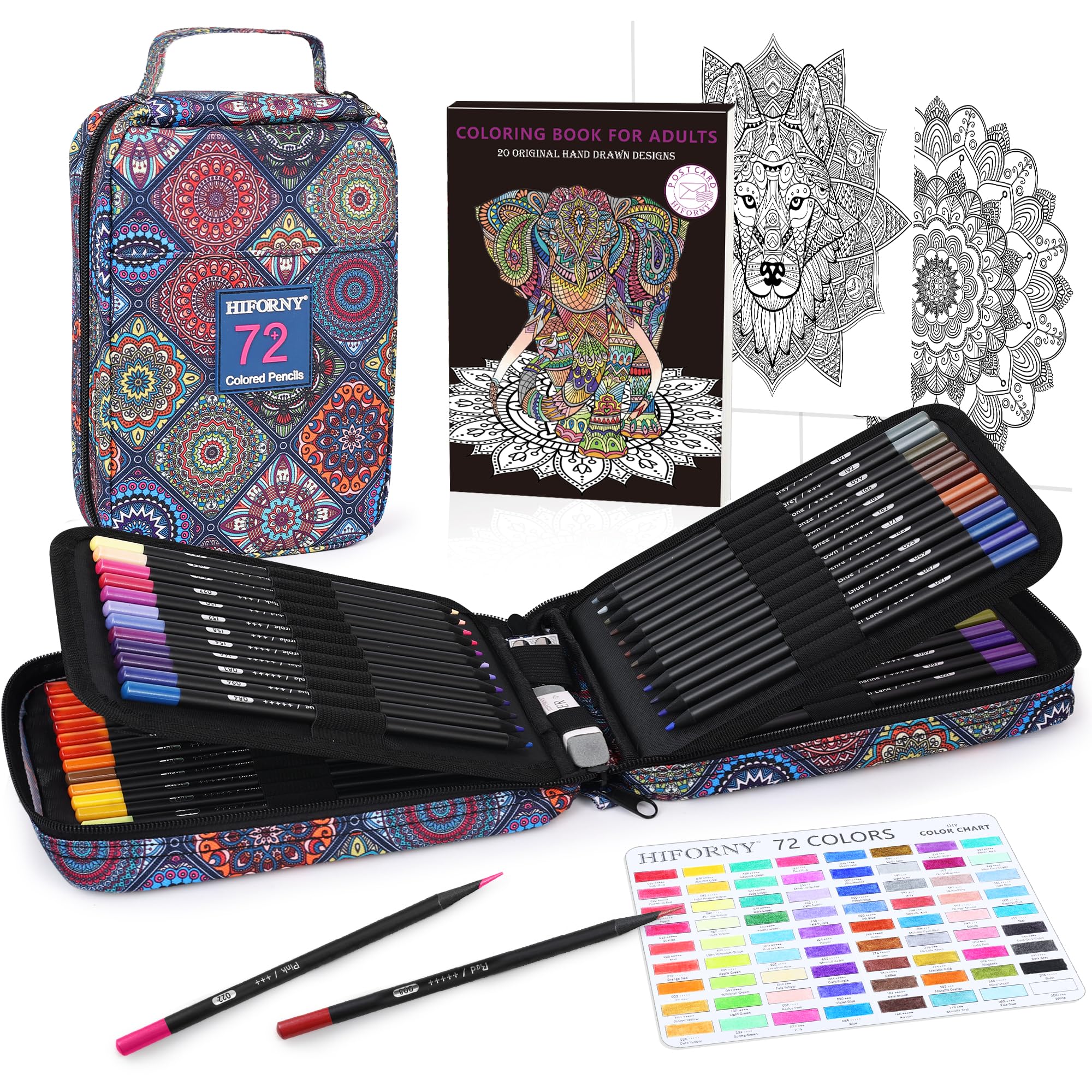 HIFORNY 78 Pack Premium Black Edition Coloured Pencils Set for Adults Colouring – 72 Colouring Pencils with Extras,Artists Soft Core,Art Supplies for Adults Beginners