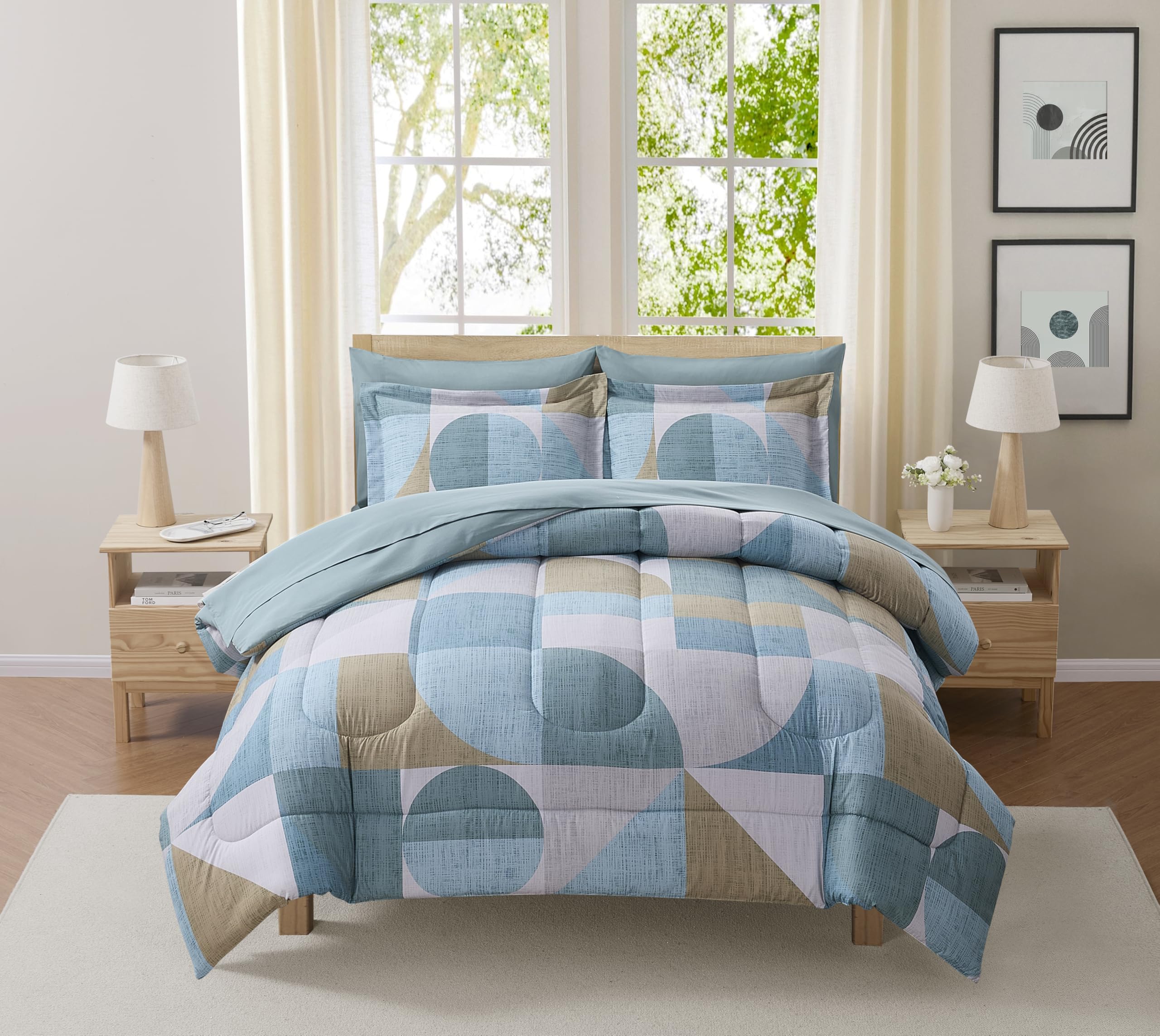 Geometric Comforter Set King Size with Sheets Bed in a Bag – Deep Pocket Fitted Sheet with Elastic Corners, Cozy Comforter, Pillowcases & Shams – Soft Microfiber All Season Bedding – Machine Washable Image