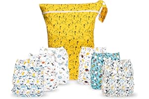Simple Being Reusable Cloth Diapers, Double Gusset, One Size Adjustable, Washable Soft Absorbent, Waterproof Cover, Eco-Friendly Unisex Baby Girl Boy, six 4-Layers Microfiber Inserts (Dinosaur)