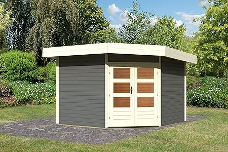 Karibu Gartenhaus Corner Cube Terragrau Amazon De Garten