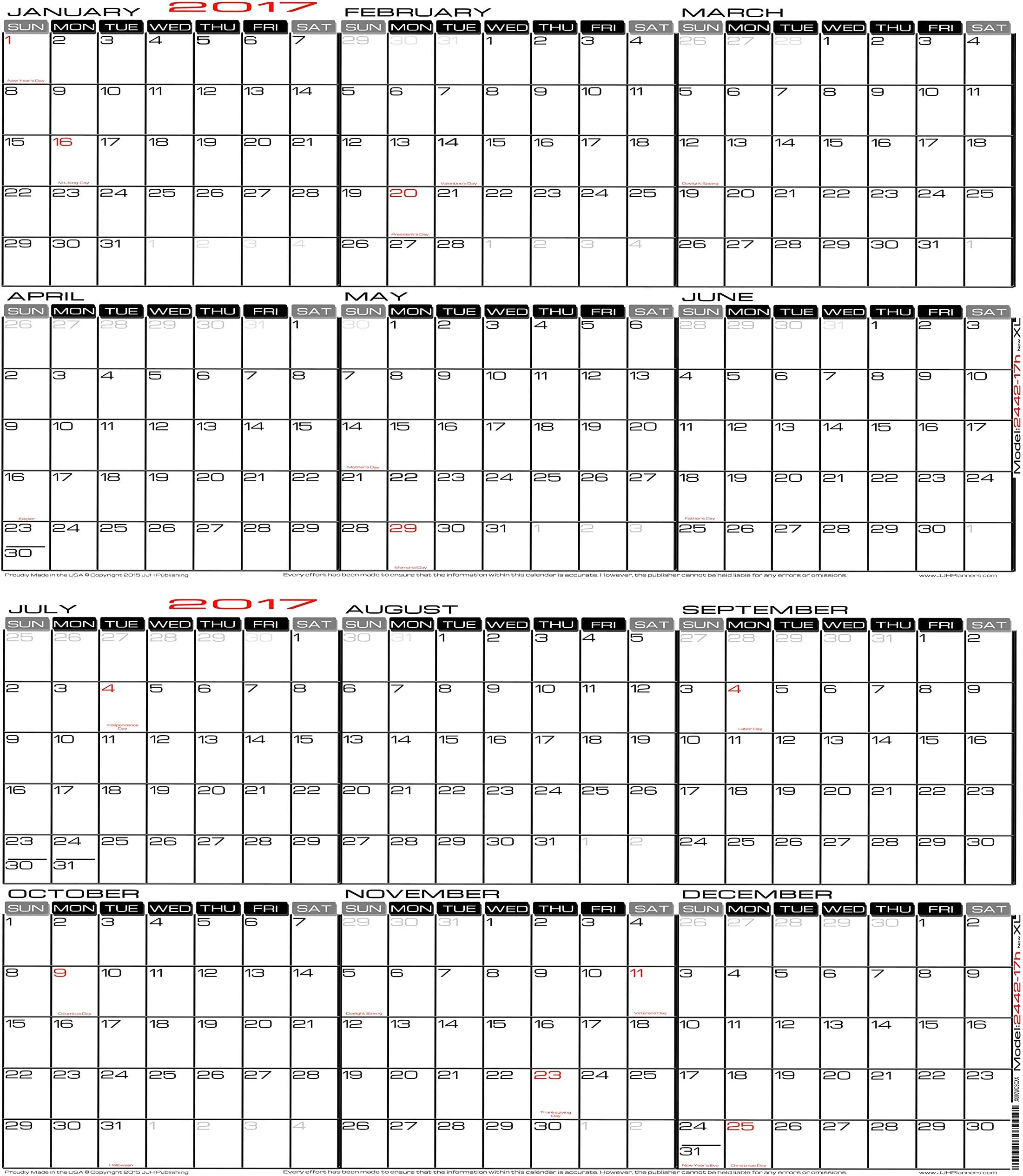 42" x 48" Jumbo Wet Erase - Yearly 2017 Wall Calendar - 2 Part Laminated Planner (4248-17)