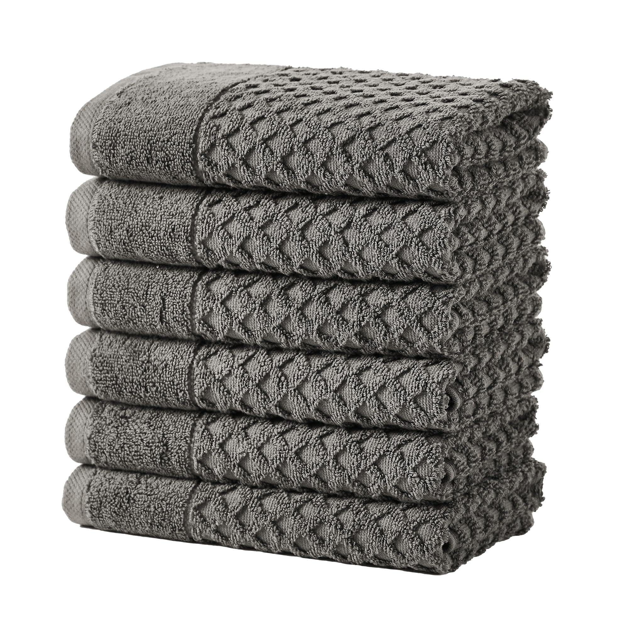 Dark Grey Bath Towels - 100% Cotton 6 Pack 26x16 Hand Towel Set - Absorbent, Durable, Quick-Dry Towels for Bathroom
