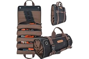 WELKINLAND Heavy-Duty Waxed Canvas Tool roll, 15-Pockets Tool roll, 15L Tool roll bags, Tool bag roll, Tool roll bag, Tool roll up bag, Tool roll organizer, Roll up tool bag organizer