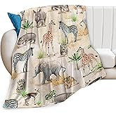 Zoo Animals Blanket African Safari Animals Elephant Tiger Giraffe Zebra Rhinoceros Decor Throw Blanket Gifts for Girls Boys Women Super Warm Soft Plush Fleece Flannel Blanket for Kids Adults 50"X40"
