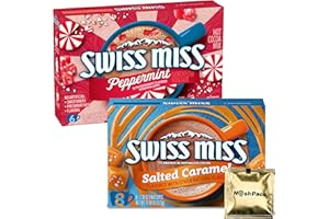 Swiss Miss Hot Chocolate Packets, 1 Peppermint and 1 Salted Caramel Hot Cocoa Mix Packs, Bulk Hot Chocolate, Assorted Flavor Gourmet Cocoa Mix with Nosh Pack Mints (14 Packets)