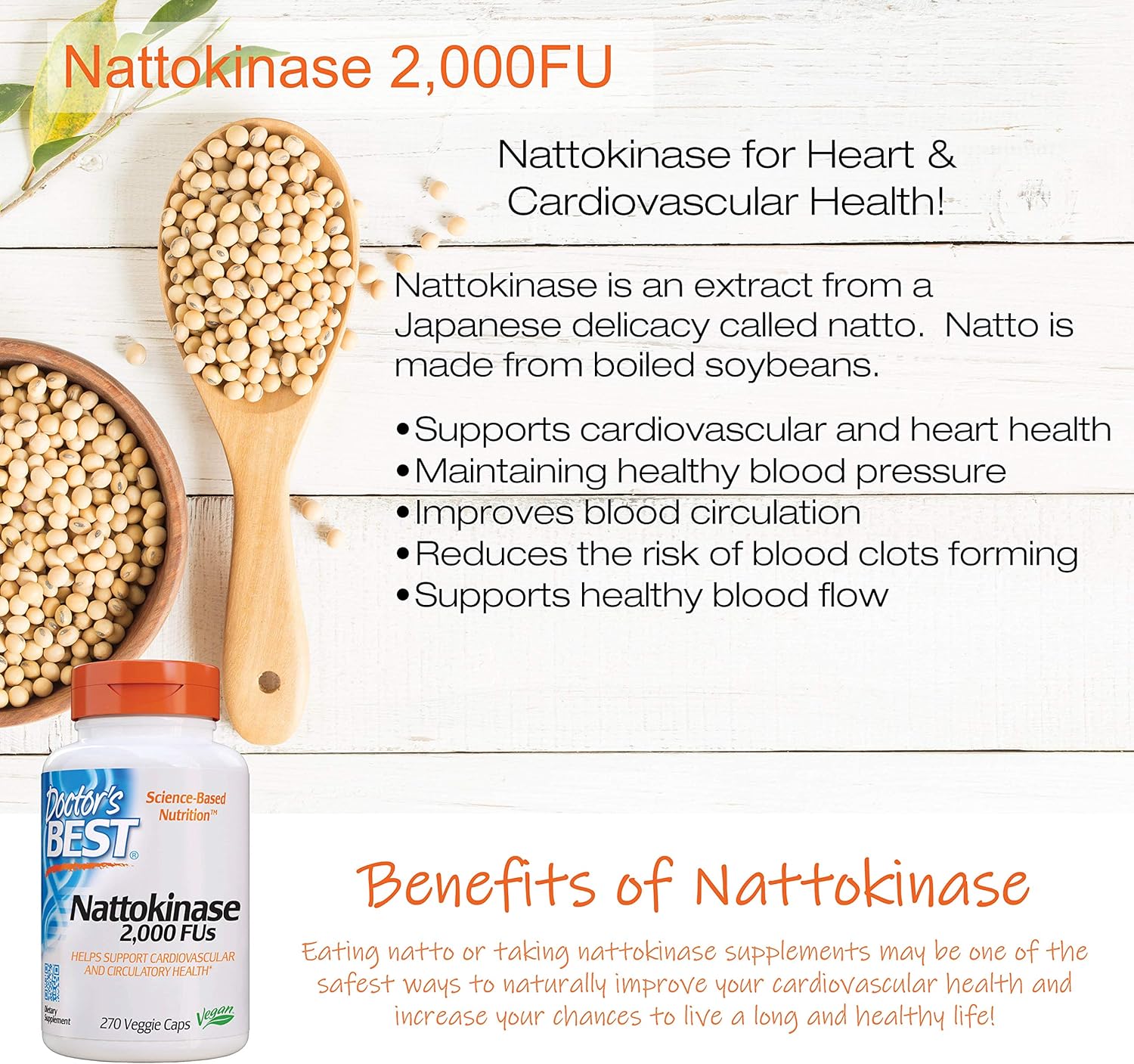 Doctor's Best Nattokinase, Non-GMO, Vegan, Gluten Free, 270 Veggie Caps: Health & Personal Care