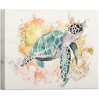 SIGNWIN Canvas Wall Art Yellow and Green Hawksbill Sea Turtle Swimming Marine Life Ocean Watercolor Modern Art Nautical Portrait Colorful Pastel for Living Room, Bedroom, Office - 12x18 inches