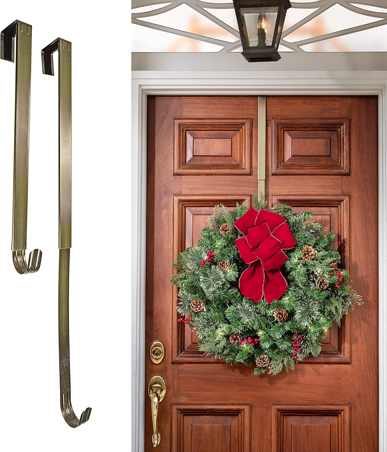 Wreath Hangers - Haute Decor Adapt Adjustable Length Wreath Hanger - Front or Back Door Decor Holder, Extends from 16.5
