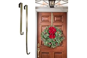 Haute Decor Adapt Adjustable Length Wreath Hanger - Front or Back Door Decor Holder, Extends from 16.5" to 25", Over Door Hanger with Pads on The Back, Holds up to 10 lbs. Antique Brass