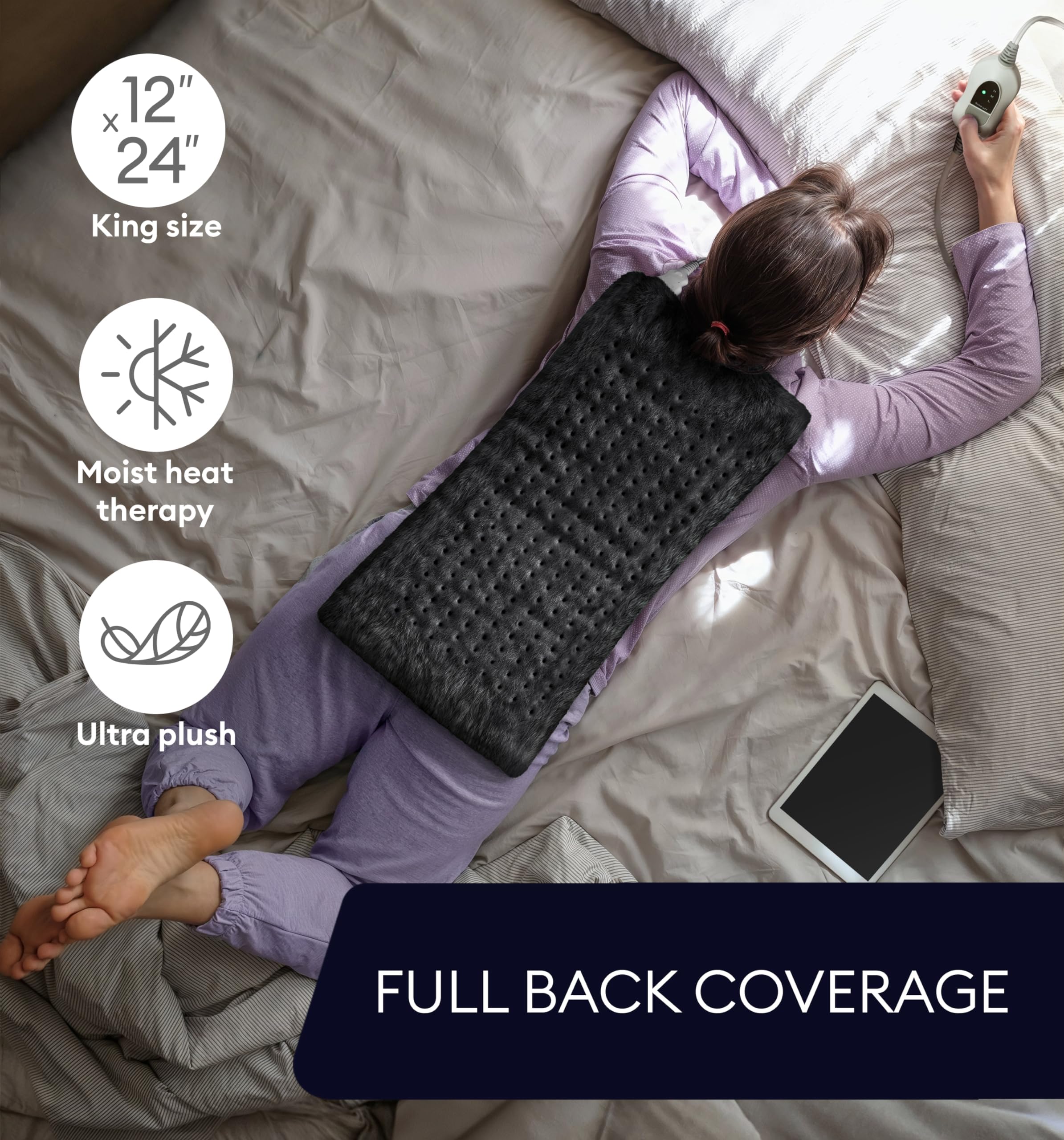 GENIANI Electric Throw - XL Electric Heating Pad for Back Pain & Cramps Relief, Birthday for Women Men Auto Shut Off, Machine Washable, Heat Pad for Neck & Shoulder (12'‘×24