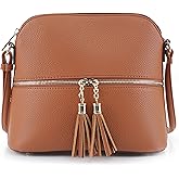 SG SUGU Lunar Lightweight Medium Dome Crossbody Bag Shoulder Bag with Tassel | Zipper Pocket | Adjustable Strap