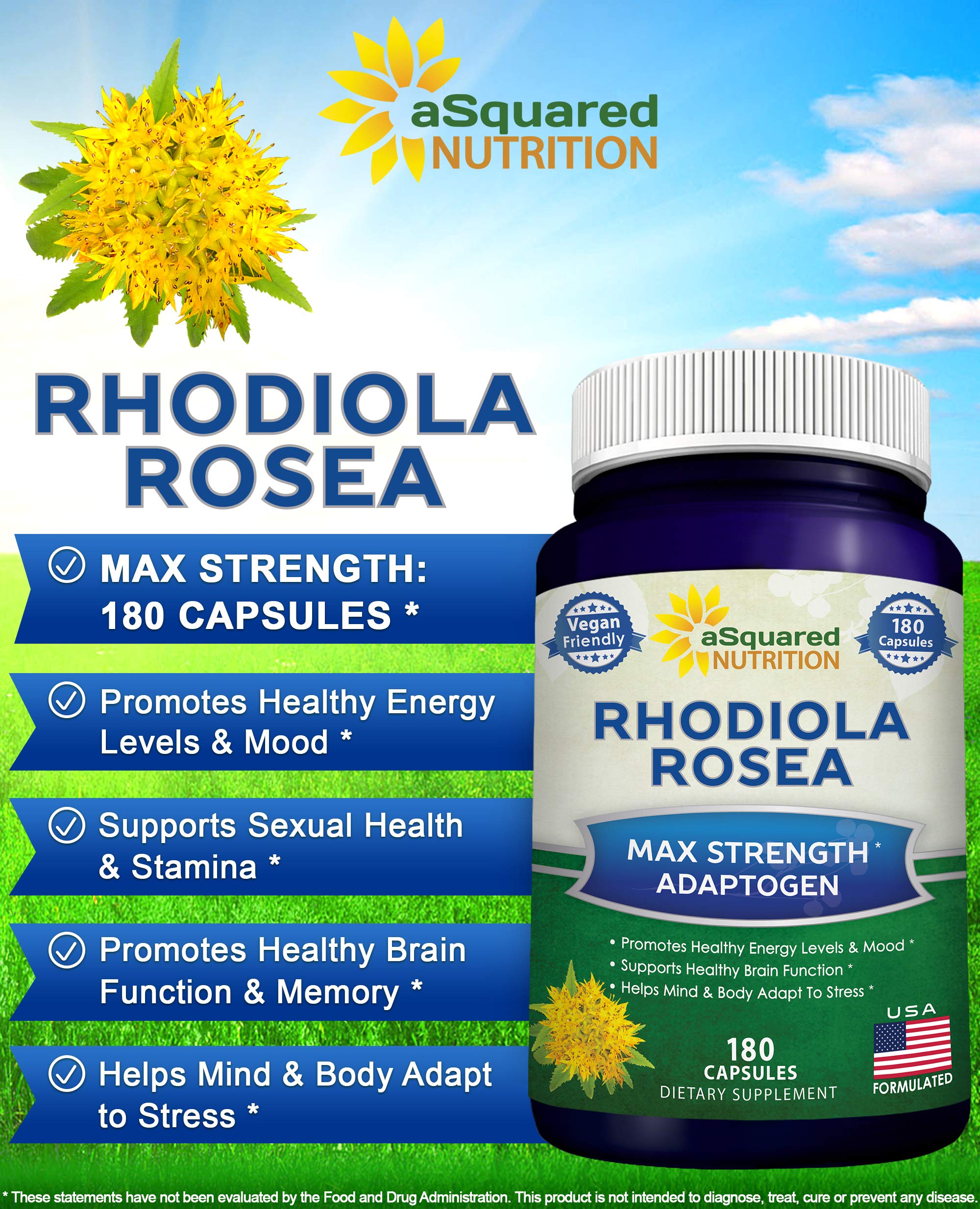Pure Rhodiola Rosea Supplement 1000mg 180 Vegan Capsules Max