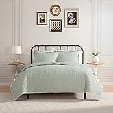 Laura Ashley - Twin Quilt Set, Pre-Washed Cotton Bedding with Matching Sham, Lightweight for Year Round Use, Dorm Essentials, Oeko-Tex Certified (Gracies Gingham Green)