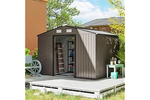 Outsunny 9' x 6' Garden Storage Shed with Foundation Kit, Metal Tool Storage House with Double Doors for Outdoor Patio Yard, 
