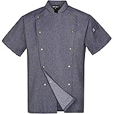 Unisex Chef Coat Metal Buckles Chef Jacket Double-breasted Short Sleeve Chef Shirt Convenient for Working Chef Uniform