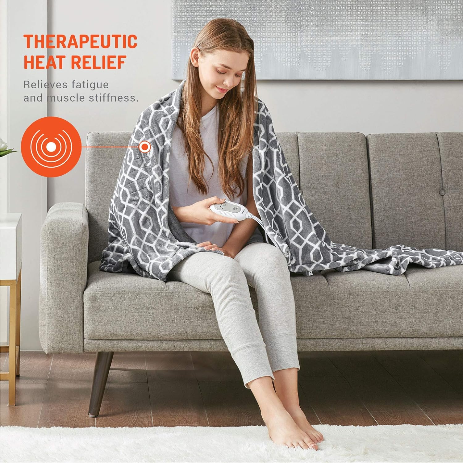 Degrees Of Comfort Heated Blanket | Electric Lap Blankets and Throws for Office | 3 Heat Settings W/ 2 Hour Auto Shut Off, UL Certified & Low EMF | Machine Washable - 50x60 Geometric: Kitchen & Dining