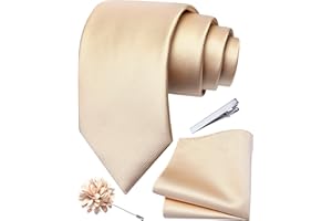 Branduce 3.15"（8cm） Solid Formal Tie and Pocket Square Plain Necktie Lapel Pin and Tie Clip Set for Men