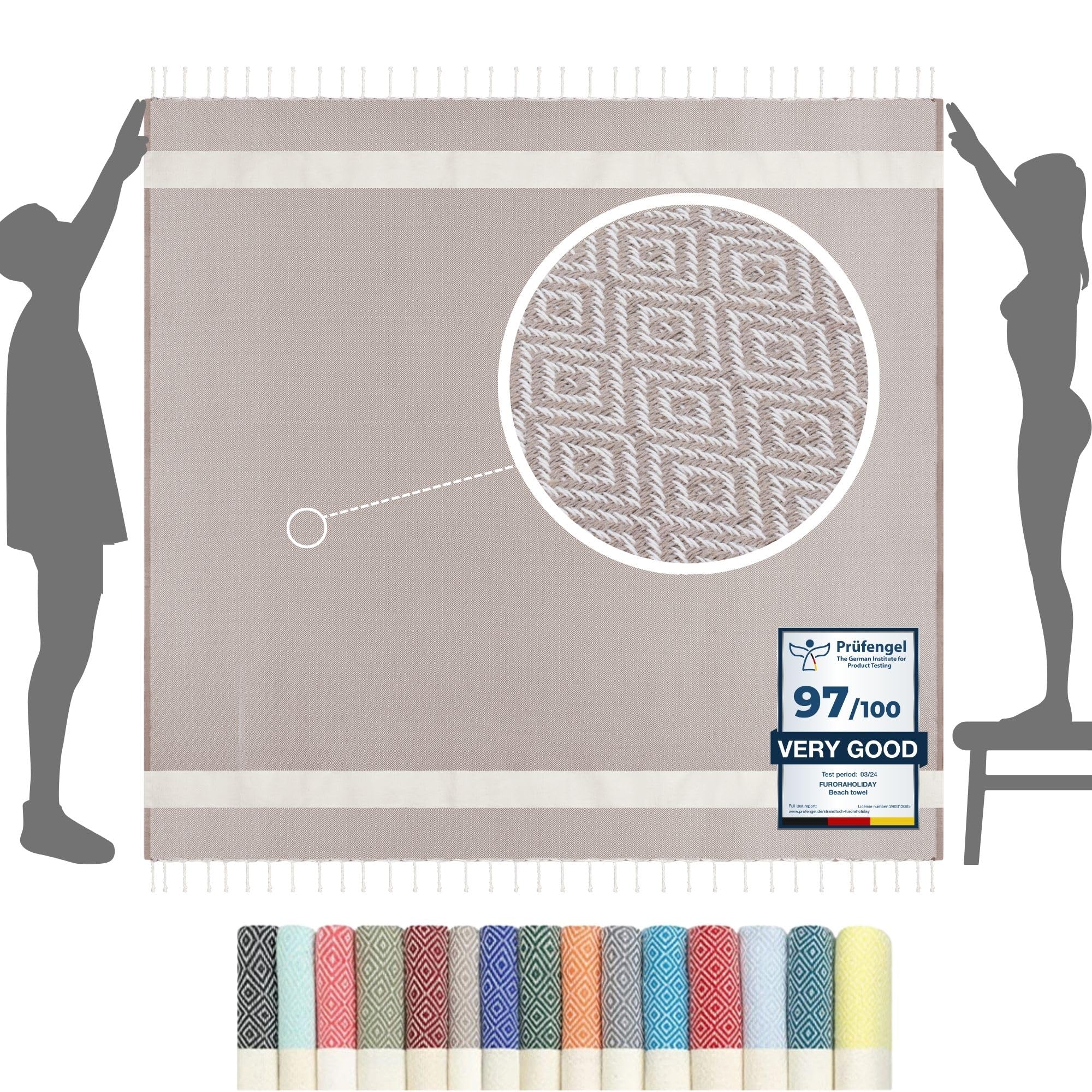 furora HOLIDAY Beach Towel XXL Extra Large OVERSIZED 200x200 cm / 79x79 Inch - cotton | Turkish Towel Fouta + Picnic Blanket | Beach Blanket, lightweight Travel Towel, Women Men Holiday Essentials