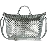 Italian Genuine Metallic Suede Tote Bag for Women with Woven Finish | Daily Shoulder Handbag with Adjustable Strap