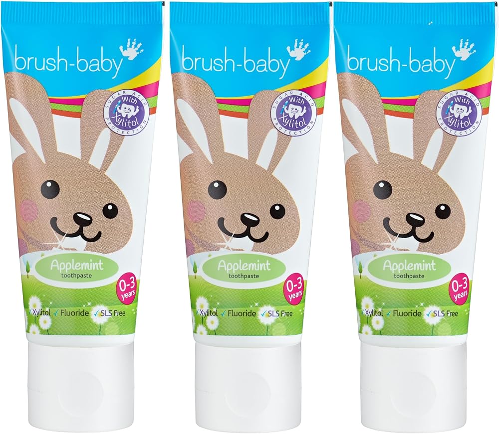 Brush-Baby Gentle Applemint Baby Toothpaste 3 x 50ml 0-3 Yrs Fluoride Xylitol