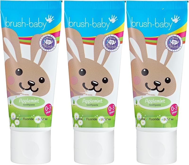 Brush-Baby Gentle Applemint Baby Toothpaste 3 x 50ml 0-3 Yrs Fluoride Xylitol