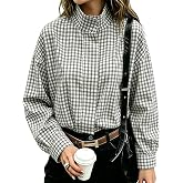 Vimida Women Oversized Cropped Gingham Jacket Zip Up Stand Collar with Batwing Sleeves Casual Coat Spring Fall