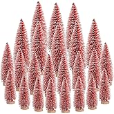 24 Pcs Mini Christmas Tree, Tabletop Christmas Tree with Wooden Bases Artificial Bottle Brush Trees with 3 Sizes Christmas Table Decor Bottle Brush Trees for Christmas Decorations (Red Snow)