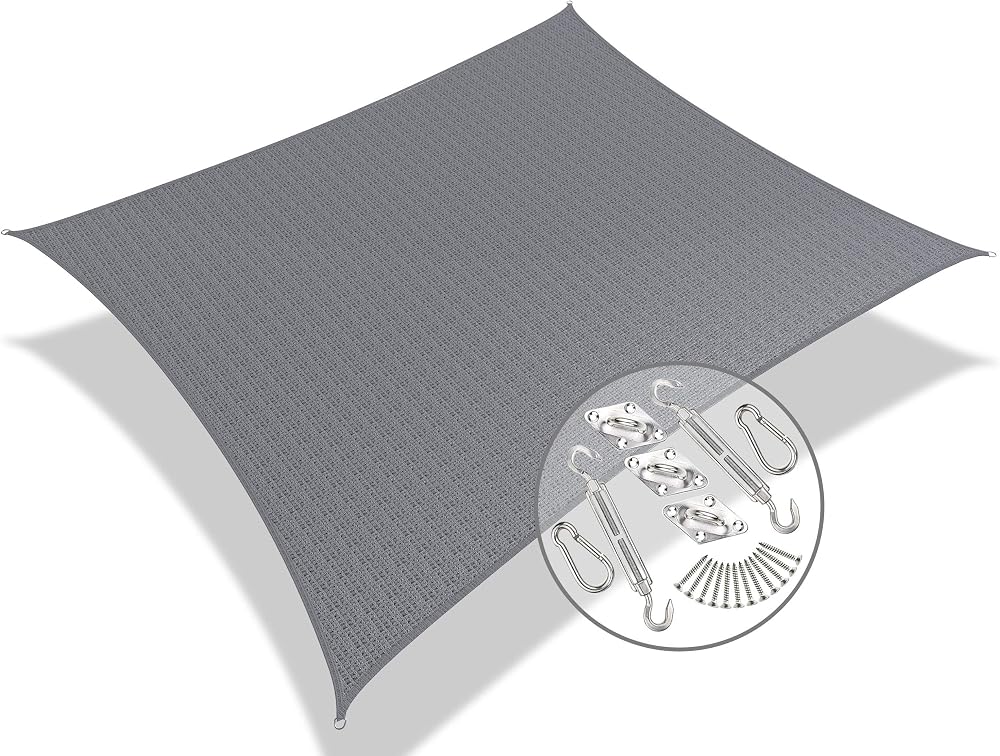 VOUNOT Sun Shade Sail Rectangle 3x2.5 m with Fixing Kit Grey HDPE 90% UV Block