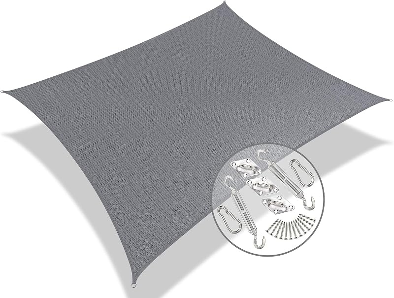 VOUNOT Sun Shade Sail Rectangle 3x2.5 m with Fixing Kit Grey HDPE 90% UV Block
