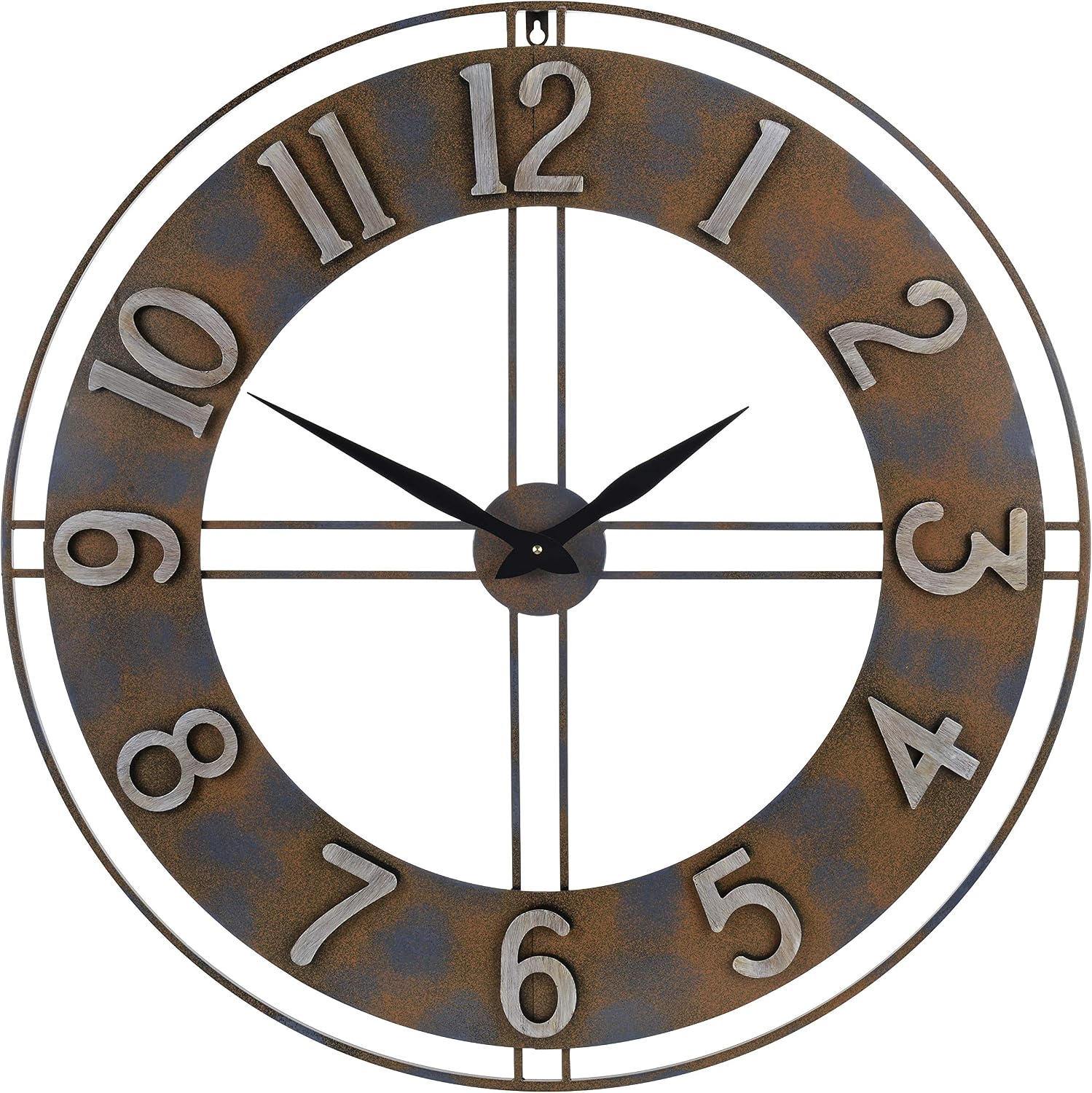 Old Oak 30-Inch Large Metal Decorative Rusty Wall Clock with Arabic Numerals, XL