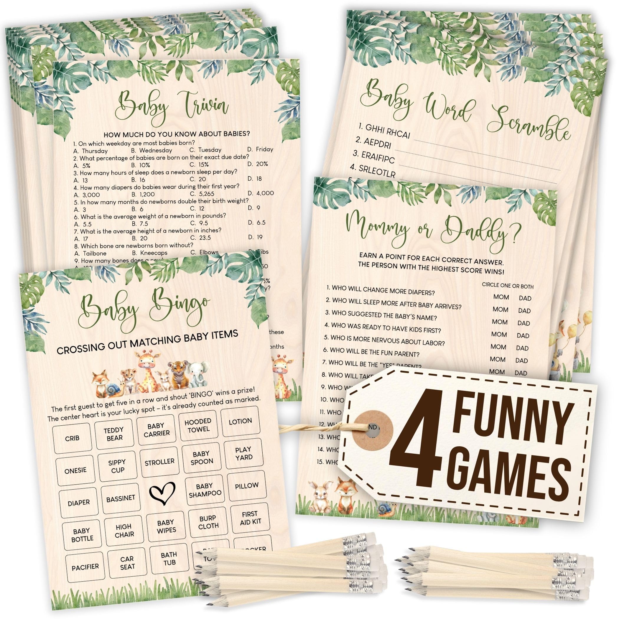 Photo 1 of WOODAMORE Woodland Baby Shower Games For Boy - Forest Baby Shower Bingo Game For 25 Guests, Fun Mommy Or Daddy Game Trivia Woodland Theme Babies Showers Decorations Ideas