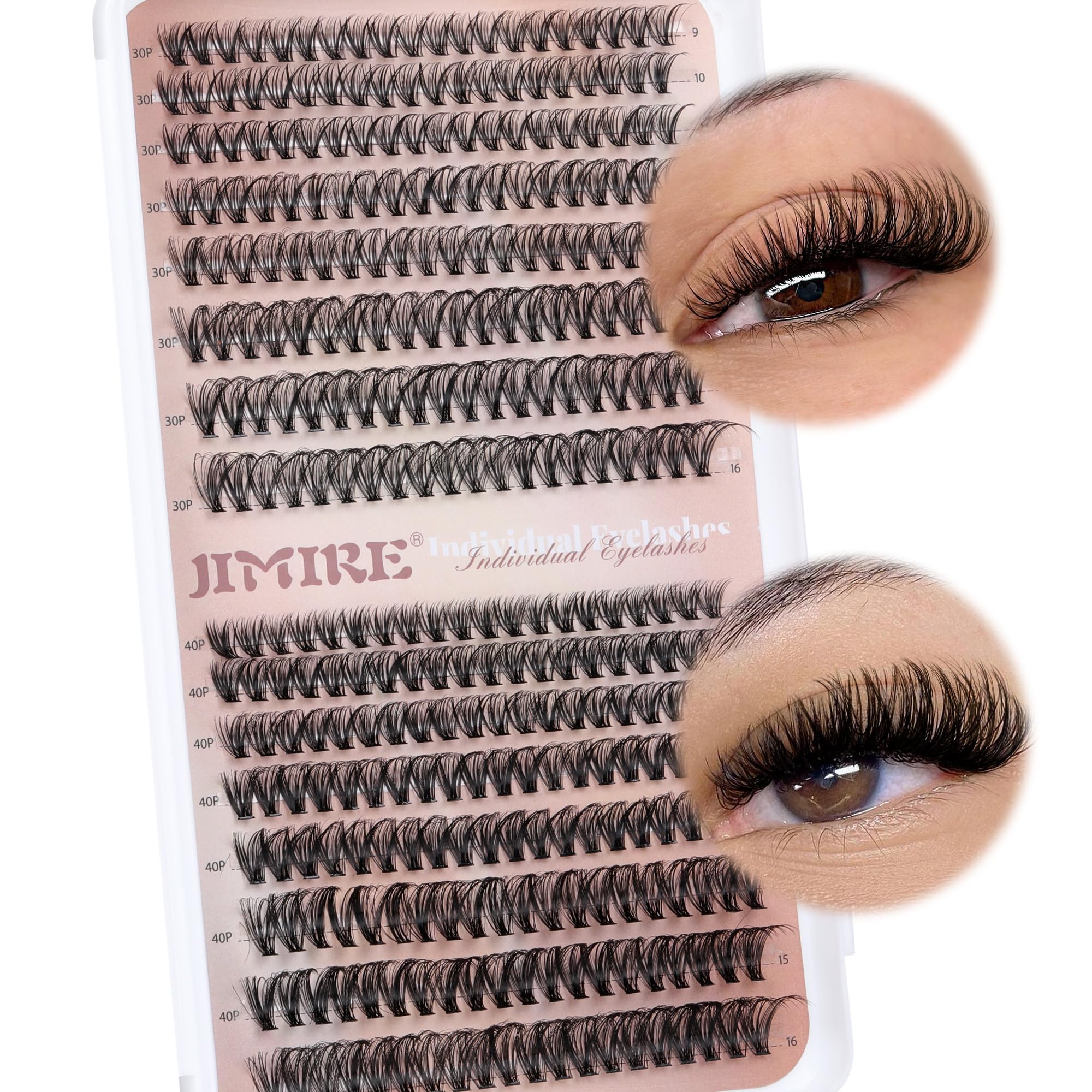 JIMIRE 320Pcs Individual Eyelashes DIY Russian Cluster Lashes 30D+40D Lashes Individual Cluster D Curl 9-16mm Mixed Wispy DIY Lash Clusters Eyelash Extesnsions — image 1