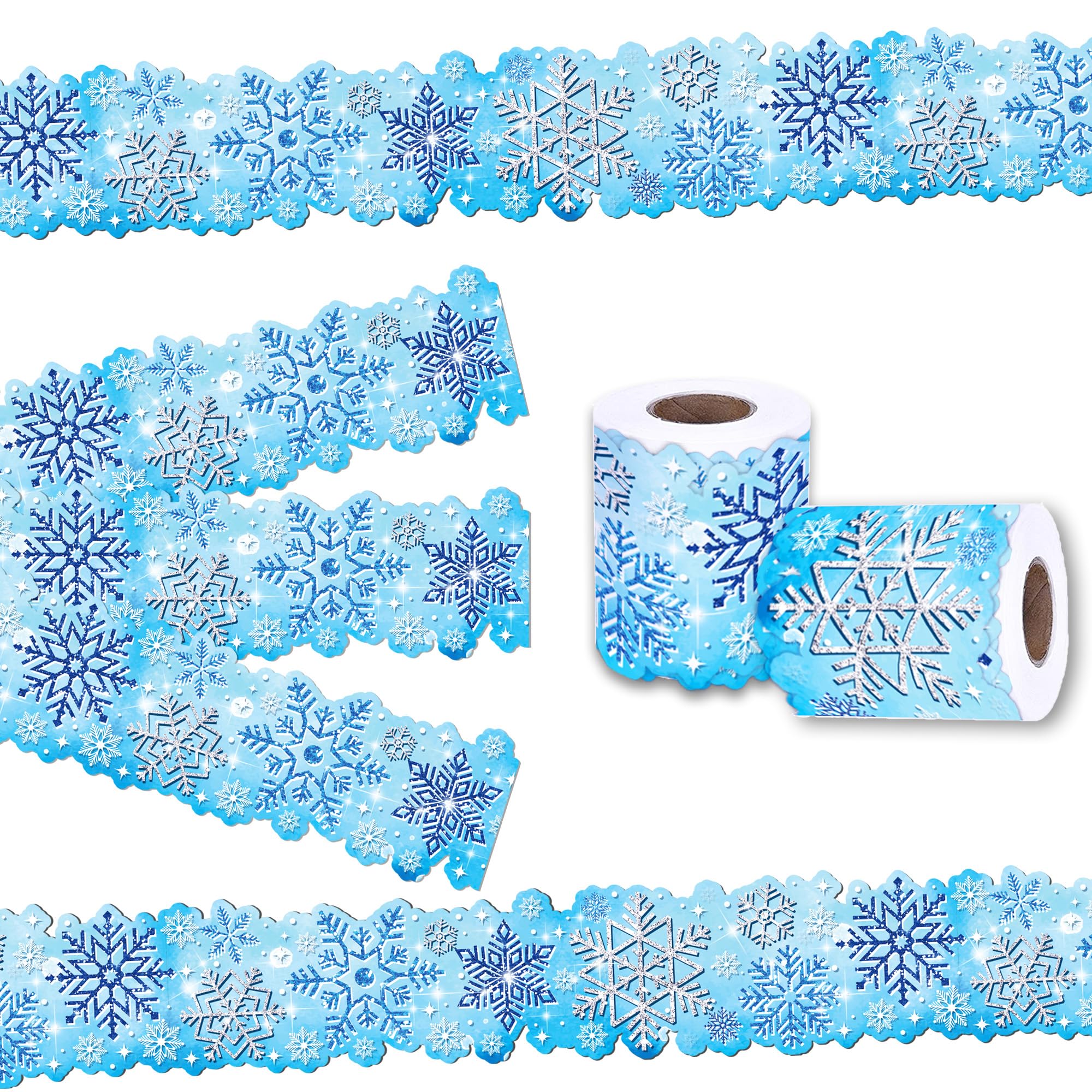 65.6 Ft Winter Snowflake Bulletin Board Border,Christmas Winter Snowflake Rolled Border Trim for Winter Classroom Bulletin Boards Chalkboard Wall Décor