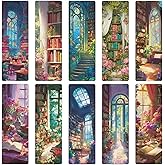 10 Pcs Secret Library Bookmarks Set, Stained Glass Aesthetic Book Mark for Book Lovers, Transparent Matte PVC Book Marker Clips Gifts for Bookworms and Reading Accessories (6 x 2 Inch)