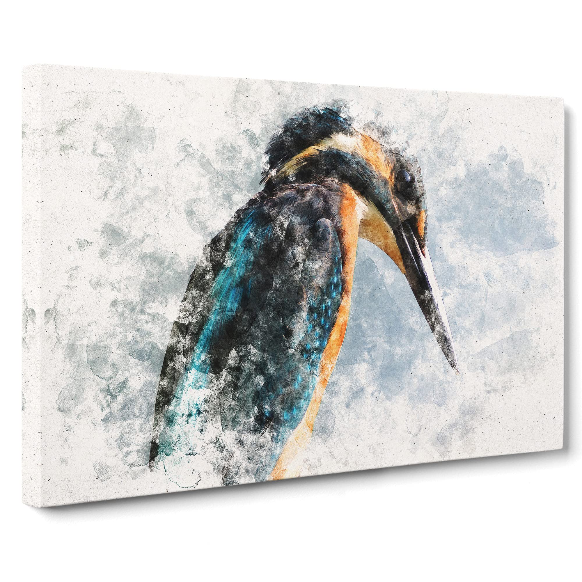 Kingfisher Bird Vol.1 Watercolour Canvas Print | Gallery Wrapped 30mm Frame Wall Art | 20x14 inches | Ready to Hang | Modern Animals Picture | Living Room Bedroom Lounge Office