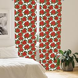Lunarable Green Xmas Curtains, Rhythmic Poinsettia