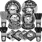 Widecook 450 Pcs Death to My 20s Tableware Set, Serve 50, Black and White | Black White 30th Birthday Party Decorations Rip to My 20s Paper Plates Napkins Cups Cutlery Straws for Funeral Youth Supplies