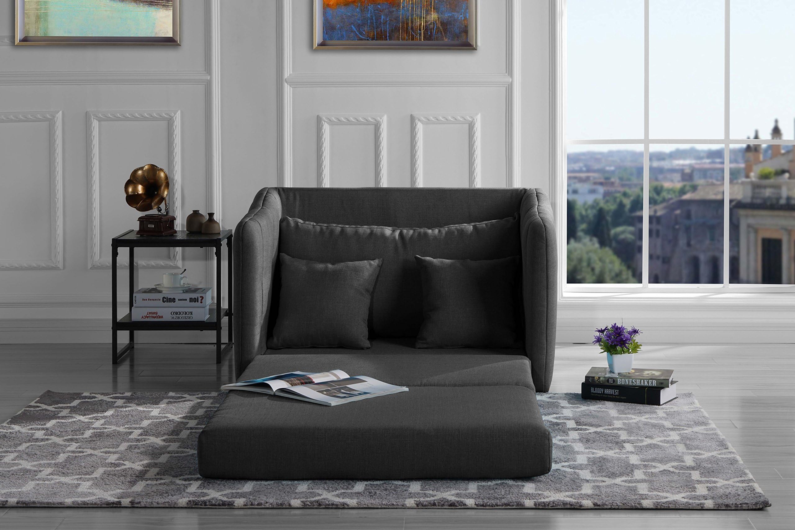 Sofamania Modern Soft Linen Fabric Modular/Convertible Sleeper Chair (Dark Grey)