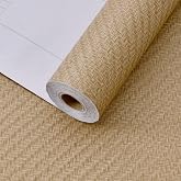 Haimin Fabric Wallpaper Textured Contact Paper Grasscloth Peel and Stick | 24" x 393" Faux Linen Wall Paper, Self Adhesive Vinyl Roll for Wall, Cabinet &amp; Furniture (Tan)