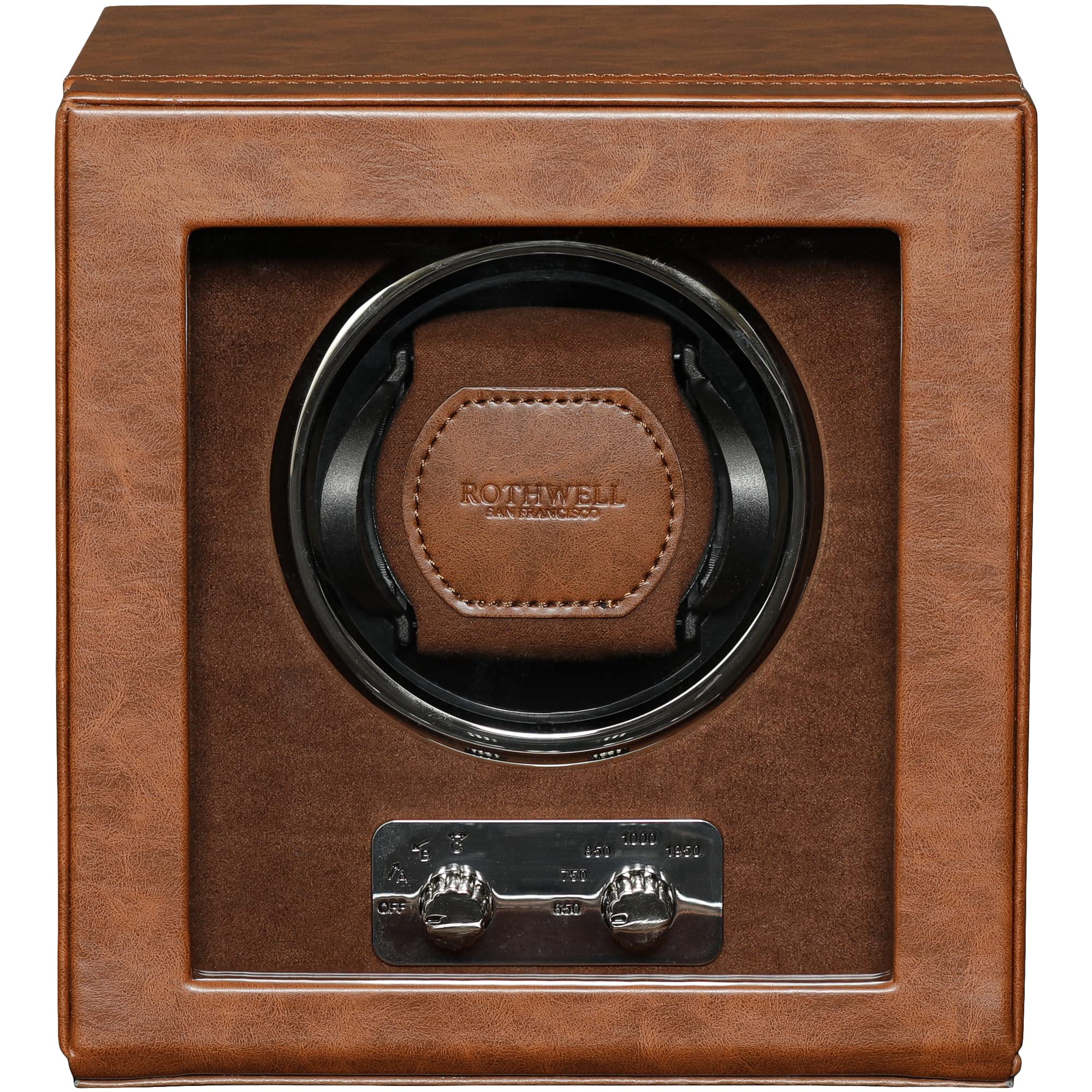 ROTHWELL Single Watch Winder for Automatic Watches with Quiet Motor with Multiple Speeds and Rotation Settings (Tan/Brown)